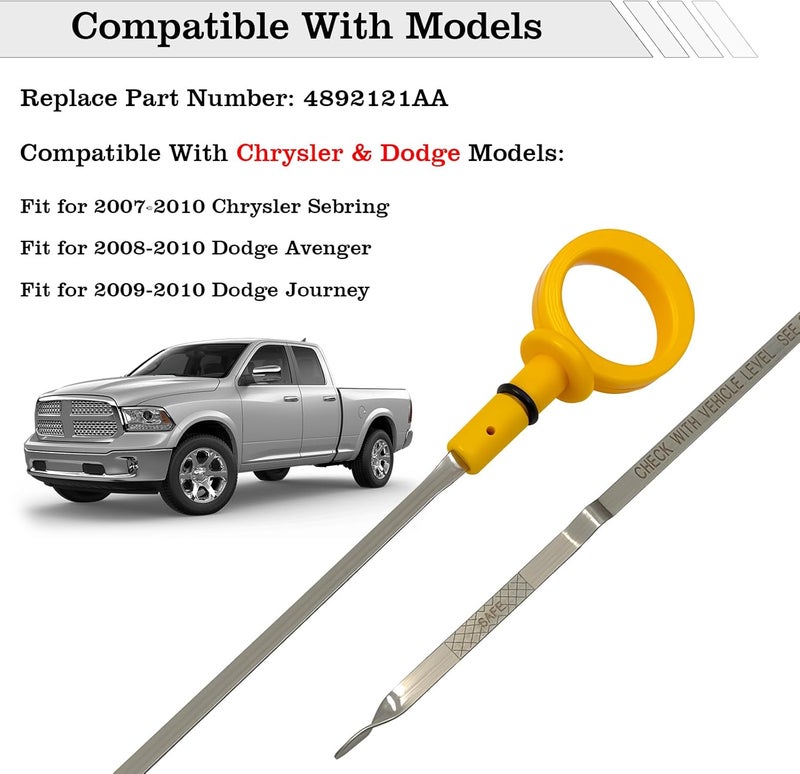 FBLOWMOD 4892121AA Engine Oil Dipstick Indicator, Compatible with Chrysler Sebring 2007-2010 Dodge Avenger 2008-2010 Dodge Journey 2009-2010 Engine Oil Fluid Level Dip Stick Replace 4892121AA - Image 2